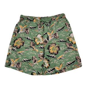 Trader Bay Mens Trunks Swim Shorts Green Floral Drawstring Hawaiian Plane M